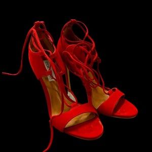 Red Steve Madden Sanibel Stiletto Lace Up Sandals